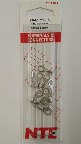 Ring Terminal Non-Insulated 22-18Awg #8 Stud (10Pk)