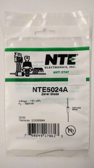 NTE5024A Zener Diode 15.0V 1/2W, DO35