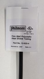 3/16" Black 48" Thin Wall 2:1 Polyolefin Heat Shrink Tubing
