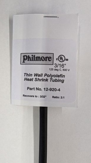 3/16" Black 48" Thin Wall 2:1 Polyolefin Heat Shrink Tubing