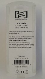 6" Y Cable 1/4in TSF to Dual 1/4in TS