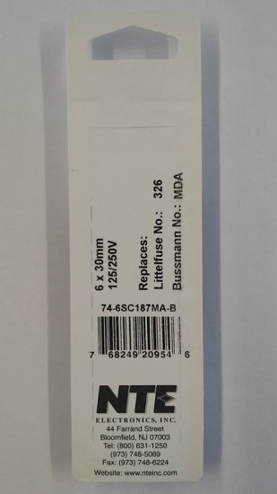 0.187 Amp (187mA) MDA Ceramic Fuse (5Pk) Slow Blow 6x30mm NTE