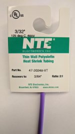 3/32" Violet 48" Thin Wall 2:1 Polyolefin Heat Shrink Tubing