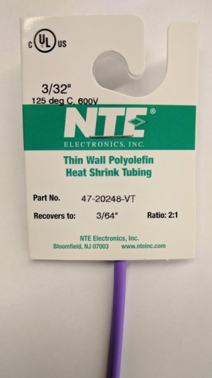 3/32" Violet 48" Thin Wall 2:1 Polyolefin Heat Shrink Tubing