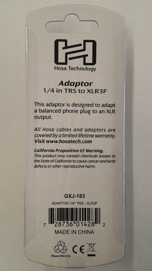 Adaptor 1/4 in TRS to XLR3F