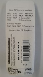 RF Adapter, Black Plate, BNC Female to SMA Female