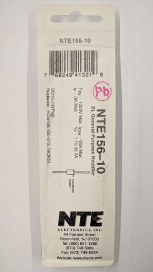 NTE156 Si, General Purpose Rectifier 1000V 2A (10Pk)