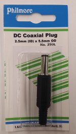 Size N 5.5/2.5mm Coaxial DC Power Plug Inline with Strain Relief