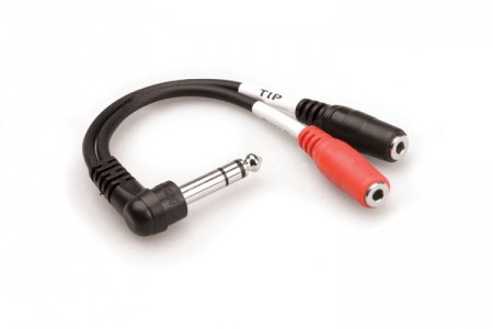 6in Stereo Breakout Right-angle 1/4 in TRS to Dual 3.5 mm TRSF