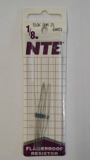 510K Ohm, 1/8W, 2% Metal Film Flameproof Resistor (6Pk)