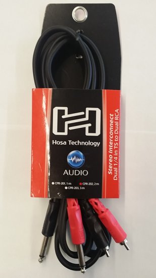 6.6Ft (2M) Stereo Interconnect Dual 1/4in TS to Dual RCA