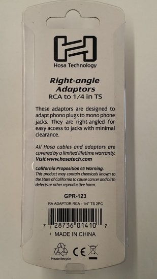 Right-angle Adaptors RCA to 1/4 in TS