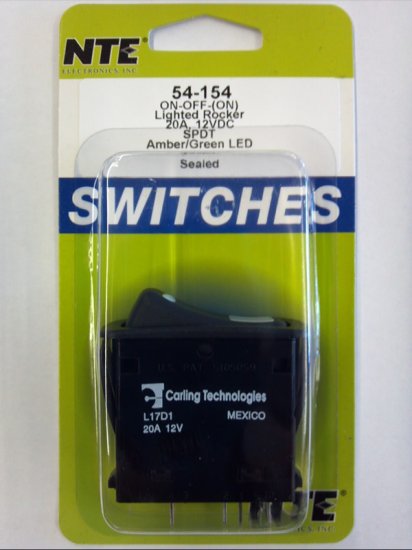 SPDT 12VDC Amber/Green LED Lighted Rocker On-Off-(On) 20A NTE