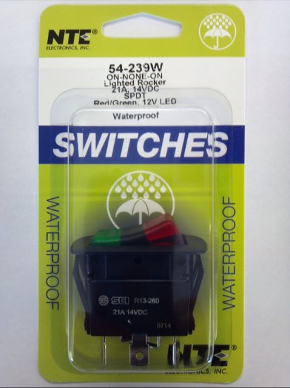 SPDT 12VDC Red/Green LED Lighted Rocker On-None-On 21A NTE