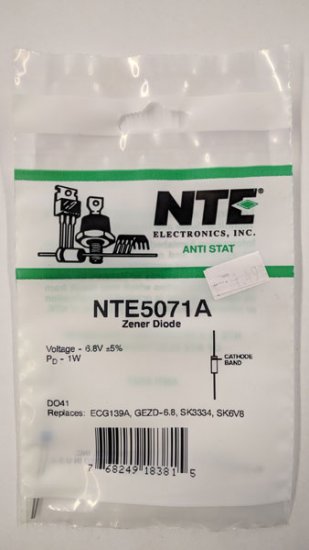 NTE5071A Zener Diode 6.8V 1W, DO-41/DO-15 (2Pk)