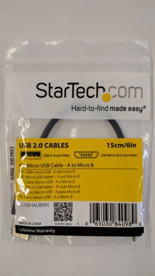 6in Micro USB Cable - A to Micro B