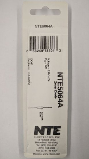 NTE5064A Zener Diode 2.8V 1W, DO-41/DO-15