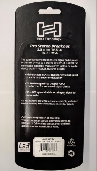 3Ft Pro Stereo Breakout REAN 3.5mm TRS to Dual RCA