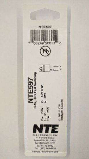 NTE597 Si Rectifier, Ultra Fast, 200V, 8A, 50NS