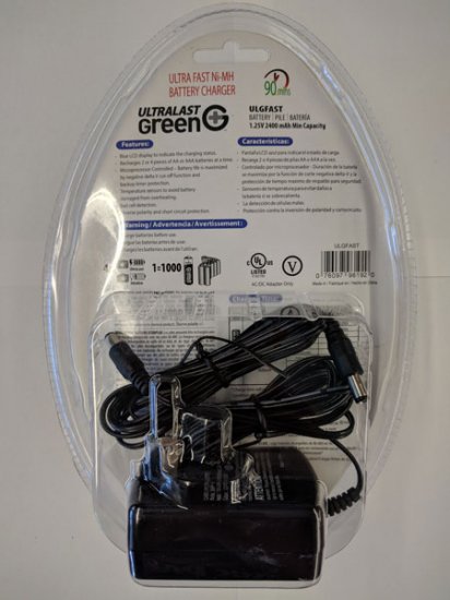 Ultralast 90 Minute Charger w/AA 4-Pack 1.2V Rechargeable NI-MH