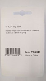 Size N 5.5/2.5mm 90° Coaxial DC Power Plug In-Line 6' Lead 24Awg