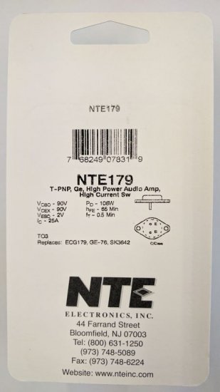 NTE179 T-PNP Germanium Audio Power Amp
