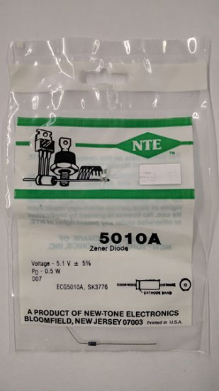 NTE5010A Zener Diode 5.1V 1/2W, DO35
