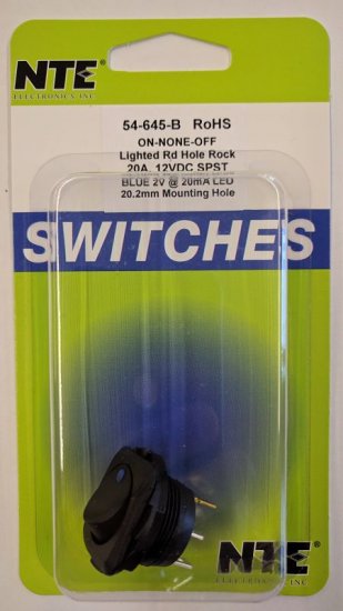 Blue LED Round Rocker SPST On-None-Off 12VDC 20A