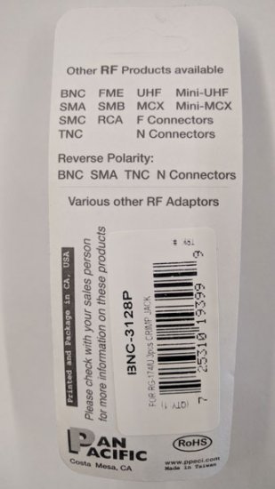 BNC Jack 3-Piece Crimp-On RG-174/U RG-316/U