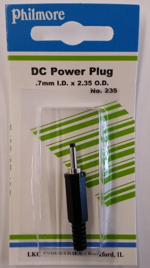 Size A 2.35/0.7mm Coaxial DC Power Plug Inline w/Strain Relief