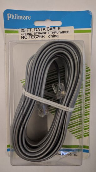 25Ft Silver Data Interconnect Cable (6P4C) For Data Pin1 to Pin1