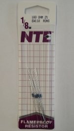 180 Ohm, 1/8W, 2% Metal Film Flameproof Resistor (6Pk)