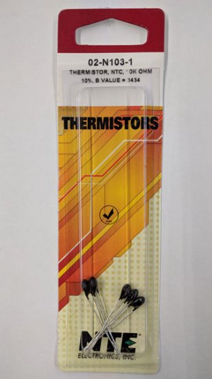 02-N103-1 Thermistor NTC 10K Ohm, Radial, B Value=3434 (5Pk)