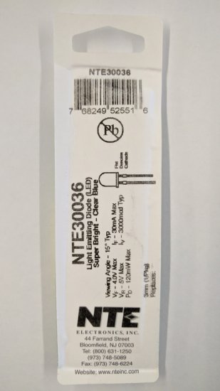 3mm Super Bright Blue LED 3000mcd Clear Lens