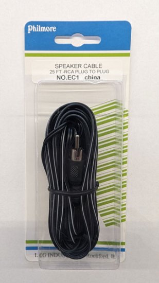 25Ft 22AWG Speaker Wire w/RCA Plug at Each End