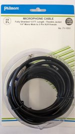 12Ft Microphone Cable, XLR F to 1/4" Mono
