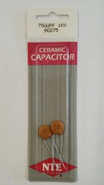 7,500pf/7.5nf/0.0075uf 1000V Ceramic Disc Capacitor (2Pk)
