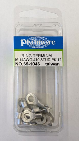 Ring Terminal Non-Insulated 16-14Awg #10 Stud (12Pk)