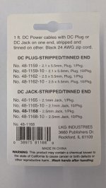 1Ft DC Jack 2.5x5.5mm (Size "N") to Stripped/Tinned Ends