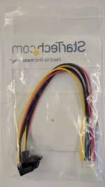 12in LP4 to 2x Right Angle Latching SATA Power 4 Pin Molex/2SATA