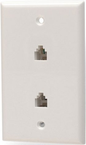Dual 6C (6P6C) Tel Flush Mount Jack Standard Wall Plate White