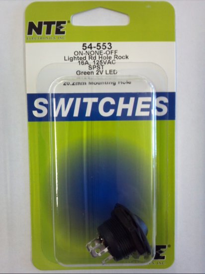 Green w/3V LED Round Rocker SPST On-None-Off 125V 16A