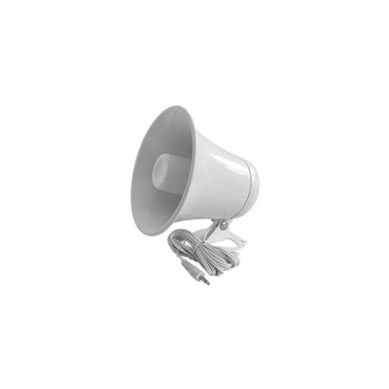 5-1/2\" White Plastic PA Horn, 10Ft Cable, 1/8\" Plug