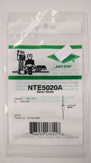 NTE5020A Zener Diode 11.0V 1/2W, DO35