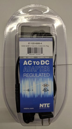 12VDC 6,000mA AC Adapter Regulated 2.1/5.5mm Tip+