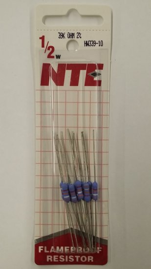 39K Ohm 0.5 Watt Metal Film Resistor (10Pk) 2% Tolerance