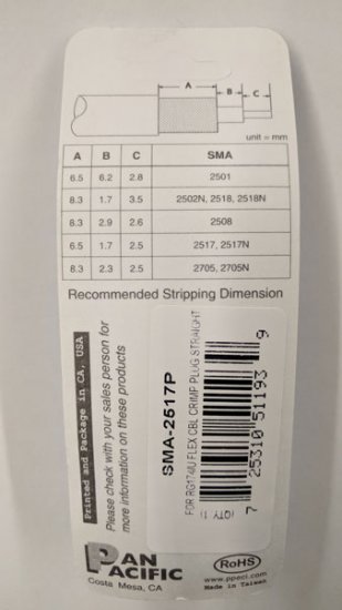 SMA Plug 3-Piece Crimp RG-174/U RG-316/U (Gold)