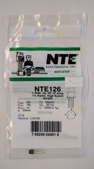 NTE126 T-PNP, Ge, RF-IF Amp, TV, Radio, High Speed Switch