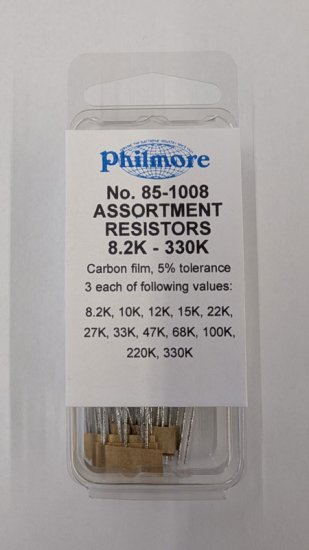 1/4W Carbon Film Resistor Kit: 8.2K-330K 3ea of 17 Values (36Pk)