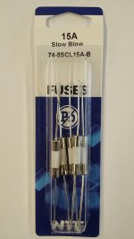 15 Amp (S505-V) Axial Ceramic Fuse 5Pk Slow Blow 5x20mm